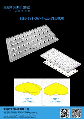 3030/2835 LEDs High Power 92% Tranmisttances 253×120mm LED Light Lens For Street Lighting & Parking Lot Lighting