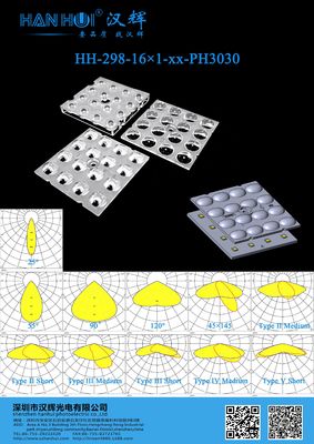 16×1 3030LEDs 50×50MM LED Lens 25°/55°/90°/120° Available PC Material For Street Lighting & Flood Lighting