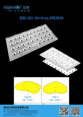 144pcs 3030LEDs LED Street Light Lens 253×120MM T2/T3/T4/T5 Available Glare Reduction Water Resist
