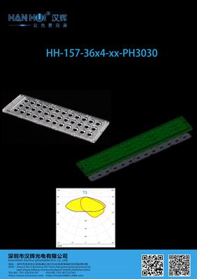 144pcs 276.3×95mm 3030LEDs LED Street Light Lens T3 Degree Available Energy-Efficient Uniform Illumination