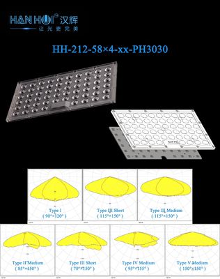 3030 Light Source 58x4 279x150mm LED Street Lighting Lens for Uniform Distribution and Long-lasting Outdoor Performance