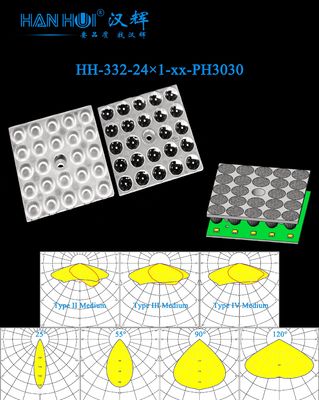 49.6×49.6mm 25°/55°/90°/120°/T2M/T3M/T4M 24pcs 3030LEDs Anti-Glare Optimized Light Distribution LED Flood Lighting Lens