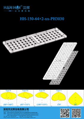 90°/T2/T3/T4/T5 Available 280×90mm 3030LEDs Glare Reduction Waterproof Lens For Street Lighting&Flood Lighting