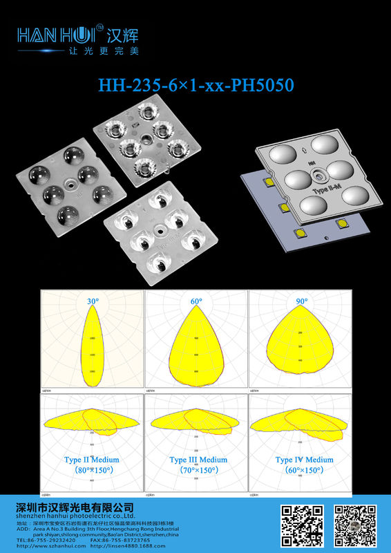 6 PCS 5050 LEDs, Weatherproof, High Transmittancy High Power LED Street Light Lens For LED Street and Area