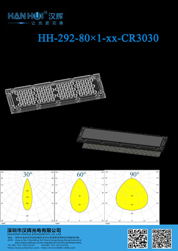 3030 LEDs High Power 92% Tranmisttances 250.75×74.75mm LED Light Lens For Flood Lighting