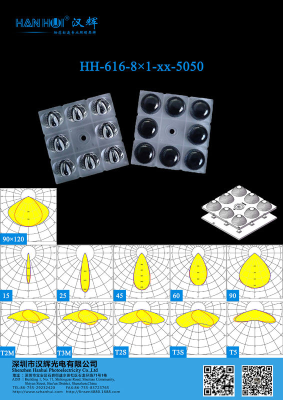 5050 Lens High Performance 8 In 1 LED Lens For Street Lighting / Flood Lighting