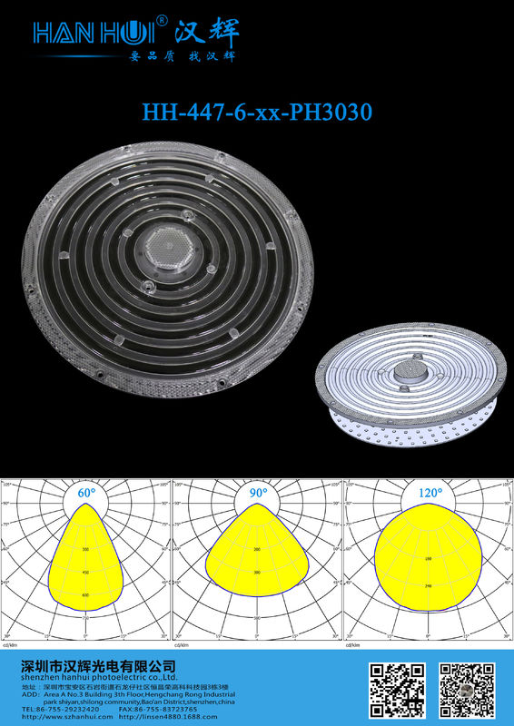 60°/90°/120° Φ226mm 2835LEDs PC Material High Power LED Lens Eco-Environment For High Bay Light