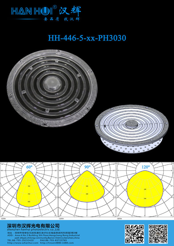 2835LEDs High Bay Light Lens PC Material 60°/90°/120° Available With Flat Cover φ184mm