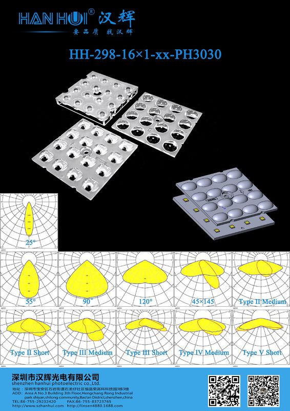 16×1 3030LEDs 50×50MM LED Lens 25°/55°/90°/120° Available PC Material For Street Lighting & Flood Lighting