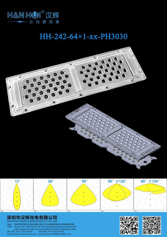 236×70MM High Power 64pcs LED Lens 30°/60°/90°/90120/T3M Available For Street Lighting & Flood Lighting