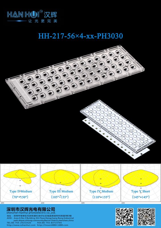 60°/90°/T5S/T2M/T3M/T4M Available LED Street Light Lens Energy-Efficient High Performance 224pcs 3030LEDs 345×130MM