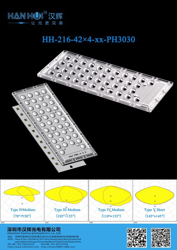 T5S/T2M/T3M/T4M Available 168pcs LED Street Light Lens 290×126MM Low Maintenance Weather-Resistant