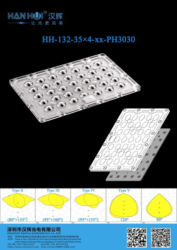 90°/T2/T3/T4/T5 Available Street Light Lens 140pcs 3030LEDs 218×141.25MM Glare Reduction Light Uniform