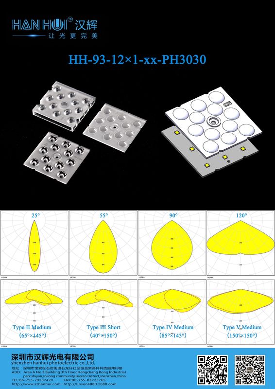 PC Material 12 IN 1 3030 LED Lens 25°/55°/90°/120°/T2M/T3S/T4M/T5M Available Easy Installation Efficient Lighting For Street Lighting & Flood Lighting