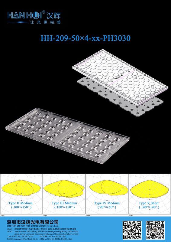50×4pcs 3030 LED Lens 285×133mm Superior Beam Quality Eco-Friendly Material For Street Lighting & Flood Lighting