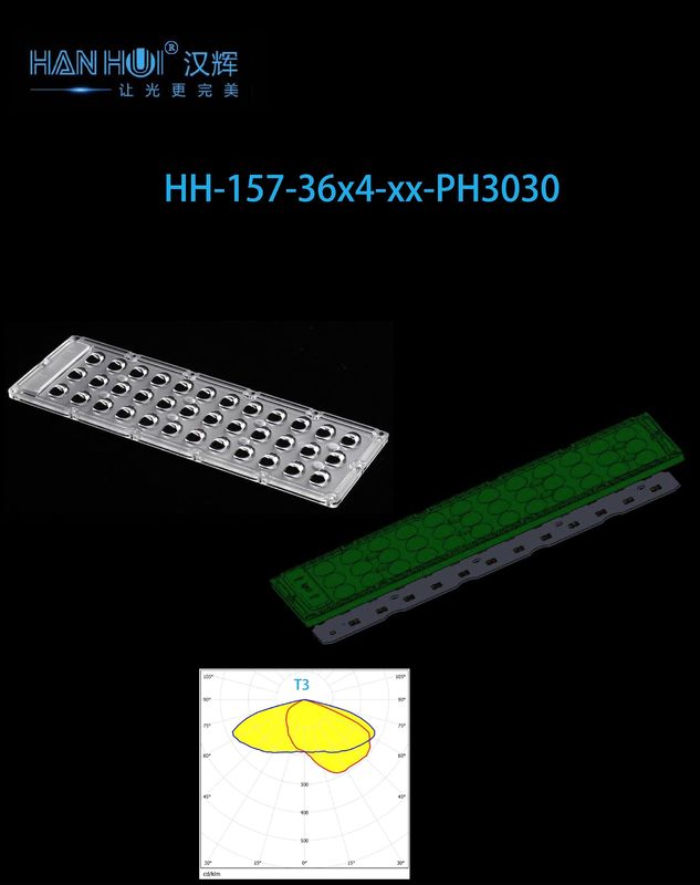 36×4 3030LEDs 276.3×95mm Size LED Street Lighting Lens T3 Degree for Glare-Free Lighting and Consumption