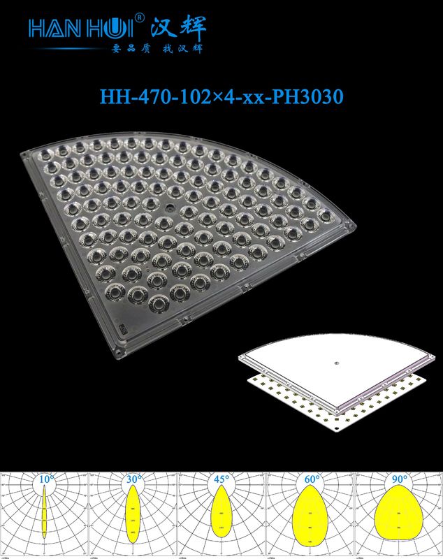 102×4pcs 3030LEDsc 272x272mm Size 10°/30°/45°/60°/90° Available Anti-Glare High Transmittance For Stadium Lighting