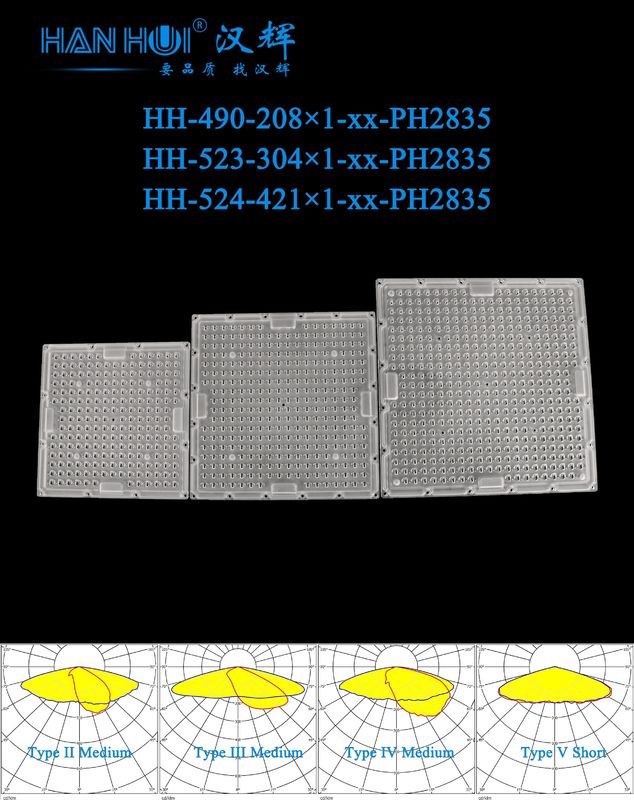 T2M/T3M/T4M/T5S Available 209×209×6.5mm Size 2835LEDs High Transmittance Glare Reduction Parking Lot Lighting Lens