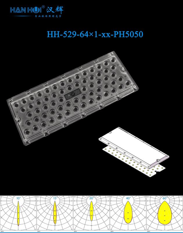10°/15°/20°/40°/60° Available 64pcs 3737&5050LEDs 286×116×11.8MM Size Anti-Glare PC Material Brightens Output Stadium Lighting Lens