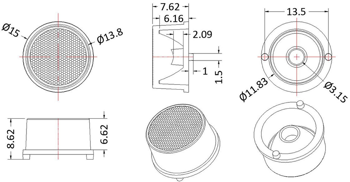 High Transmittance High Power Φ21.8mm Size 6 types Light Distribution For Billboard and other area