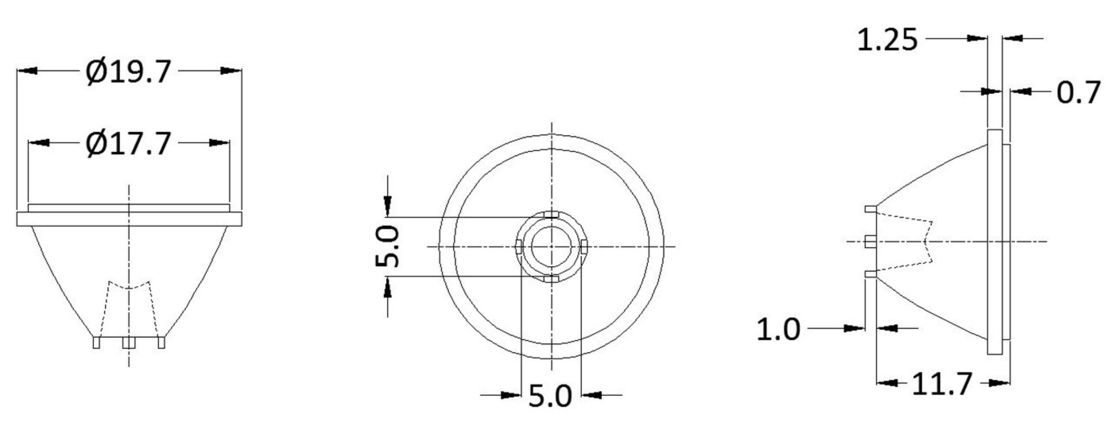 93% Transmittance Φ19.7mm Size XML 5050LEDs Water Resistance Precision lighting Single Lens
