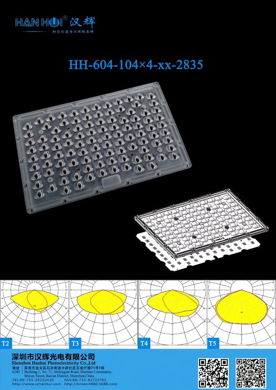New Lens 292.2×181.47×6.5mm 2835LEDs Anti-Glare Multiple Lighting Distribution IP65 Waterproof Capability Street Lighting Lens
