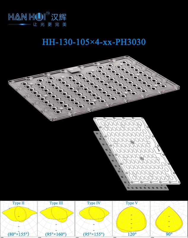90°/T2/T3/T4/T5 Available High Transmittance 70×4pcs 3030LEDs Anti-Glare Easily Installation Lens Fit Street&Flood Lighting