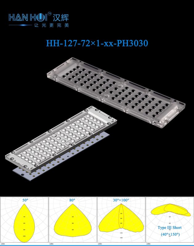 72 IN1 3030 LEDs Optic Lens 250.75x74.75mm Anti-Glare Energy-Efficient Beam Focus PC Material Lens Fit Street & Flood Lights