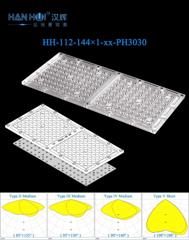 Fit Street & Parking Lot Lighting Lens 144pcs 284.96×132.96mm Size Uniform Light Distribution Anti-Glare Lens
