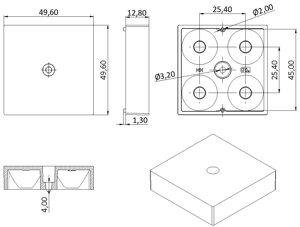 10° Available 3737LEDs 50×50×12.8mm Size High Power High Light Transmission LED Floodlighting Lens