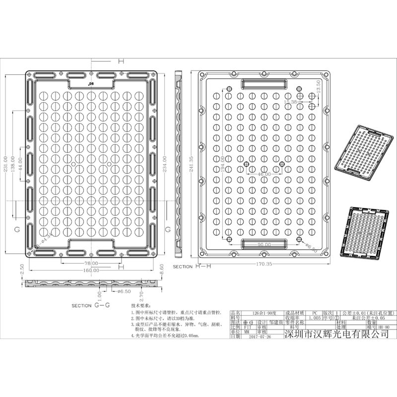 Waterproof 241.35×170.35mm Size 126pcs 3030 LED Uniform Light Output Floodlighting Lens