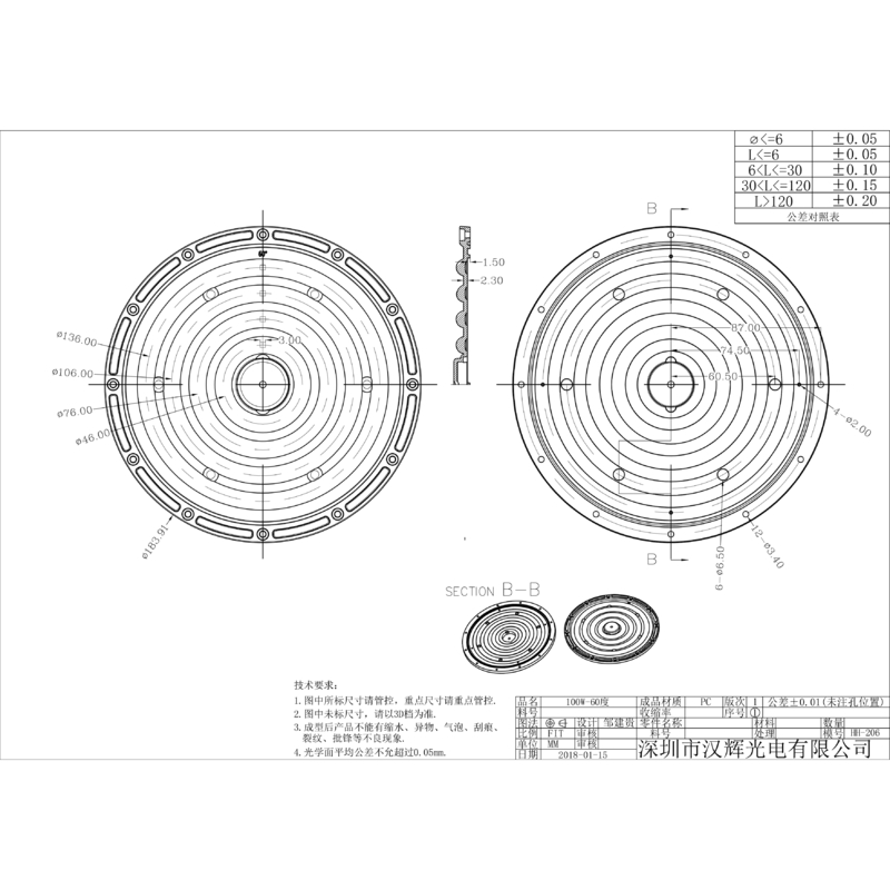 60°/90°/120° High Bay Lighting Lens 184×9.5mm Size High Transmittance Waterproof Lens