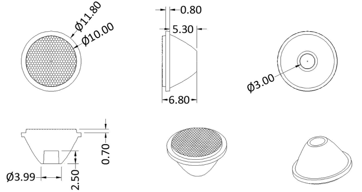 Single Lens φ11.8mm Size PC/PMMA Material High Transmittance Professional Optic Lens
