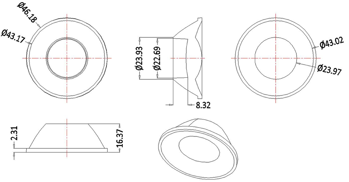 93%+ Transmittance Indoor Lighting & Flashlight Lens φ46.18mm Precision Dimension Control Lens